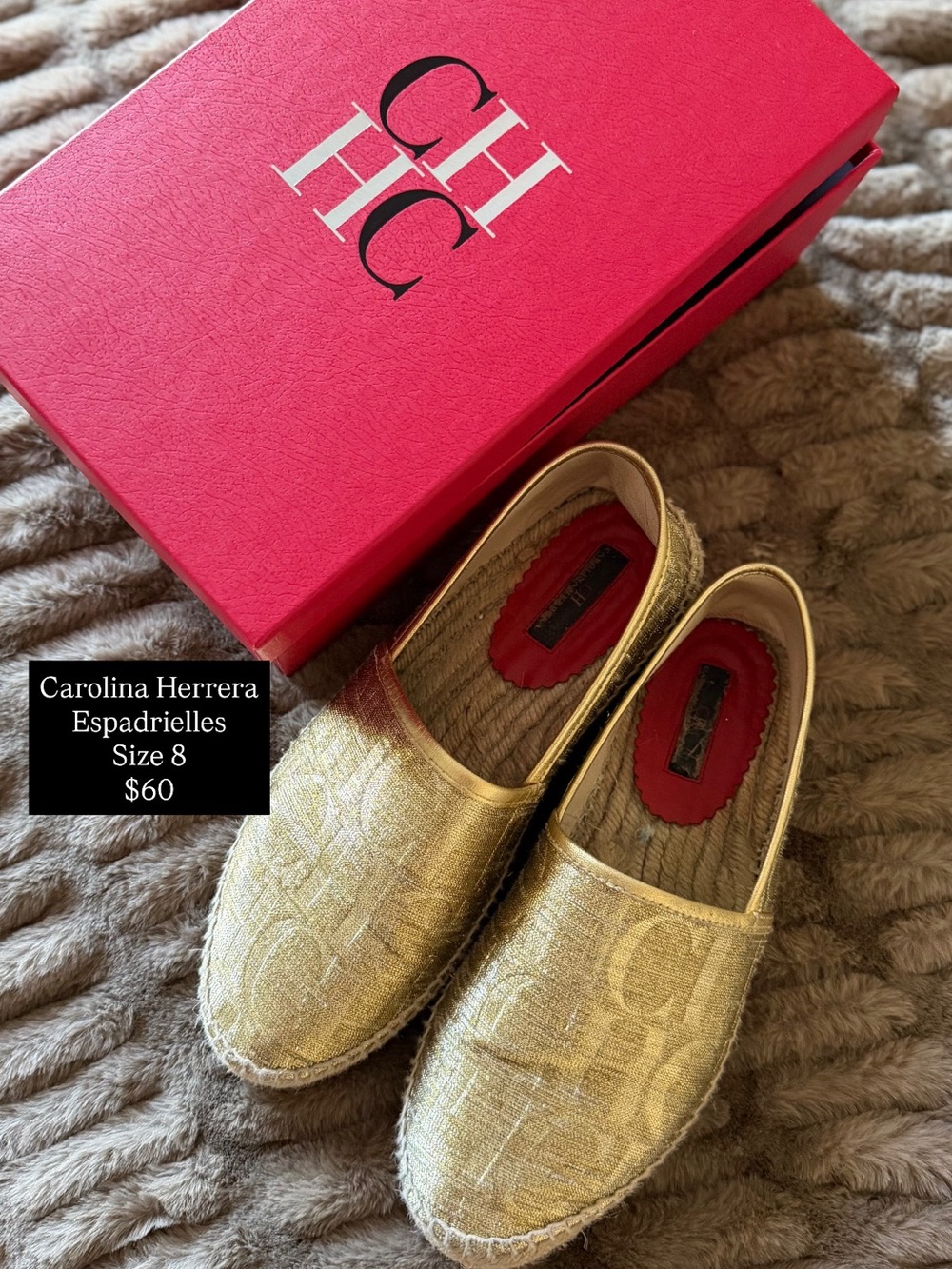 Carolina Herrera Gold Logo Espadrilles